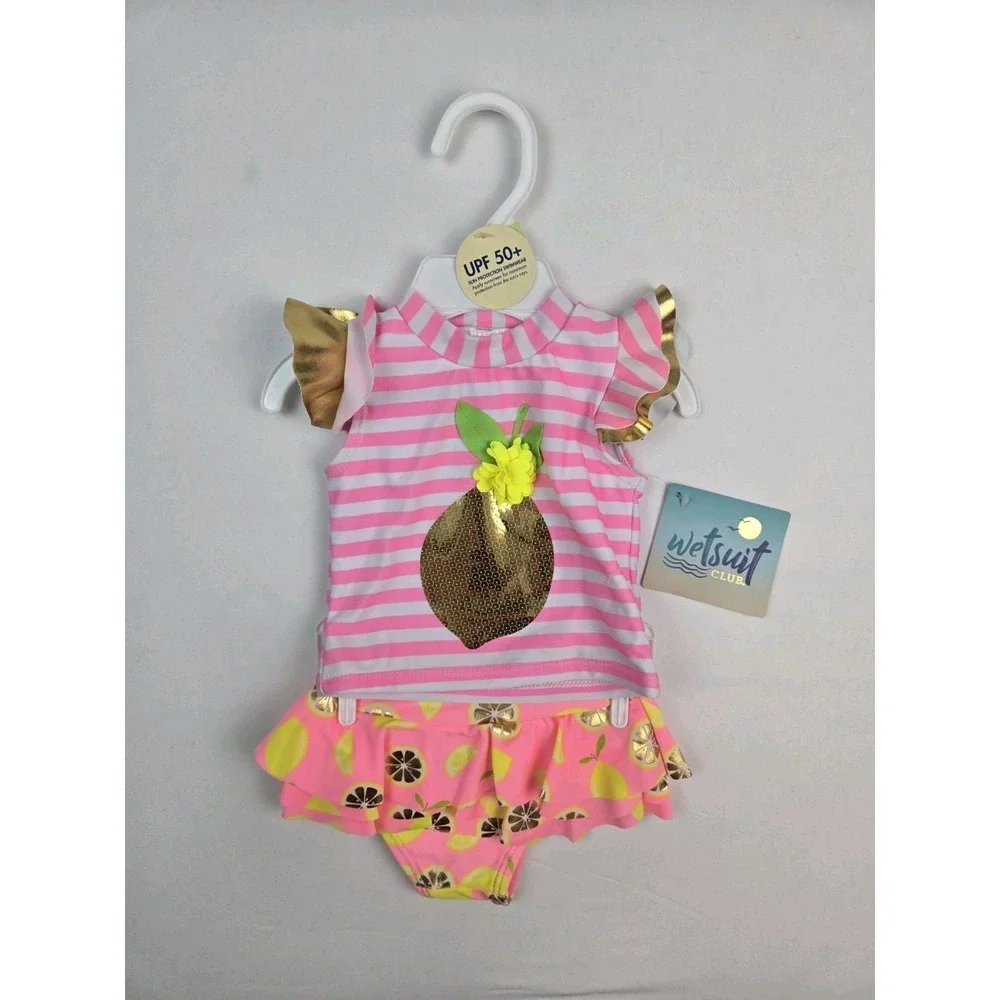 Wetsuit Club kids bathing suit girls NWT size 3M Rashti Baby lemon 2 piece upf50